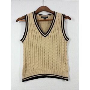 Cable Knit Sweater Vest Tennis VNeck Ivy League Fits Medium Preppy Beige Black